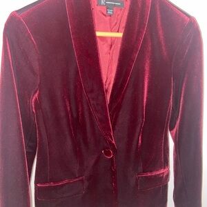 INC International Concepts Velvet Blazer in Deep Red